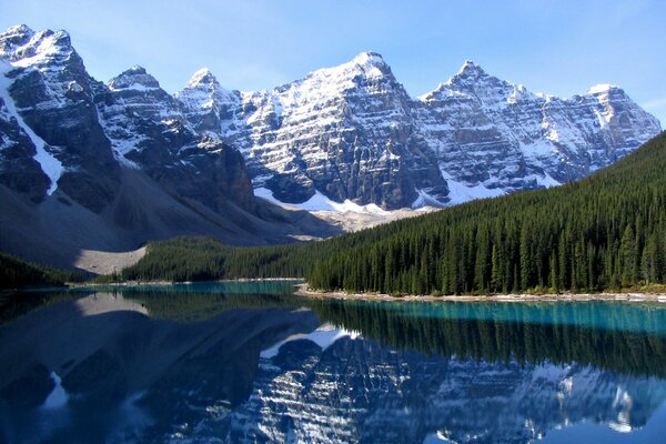 Lago de cristal en las montañas de Canadá