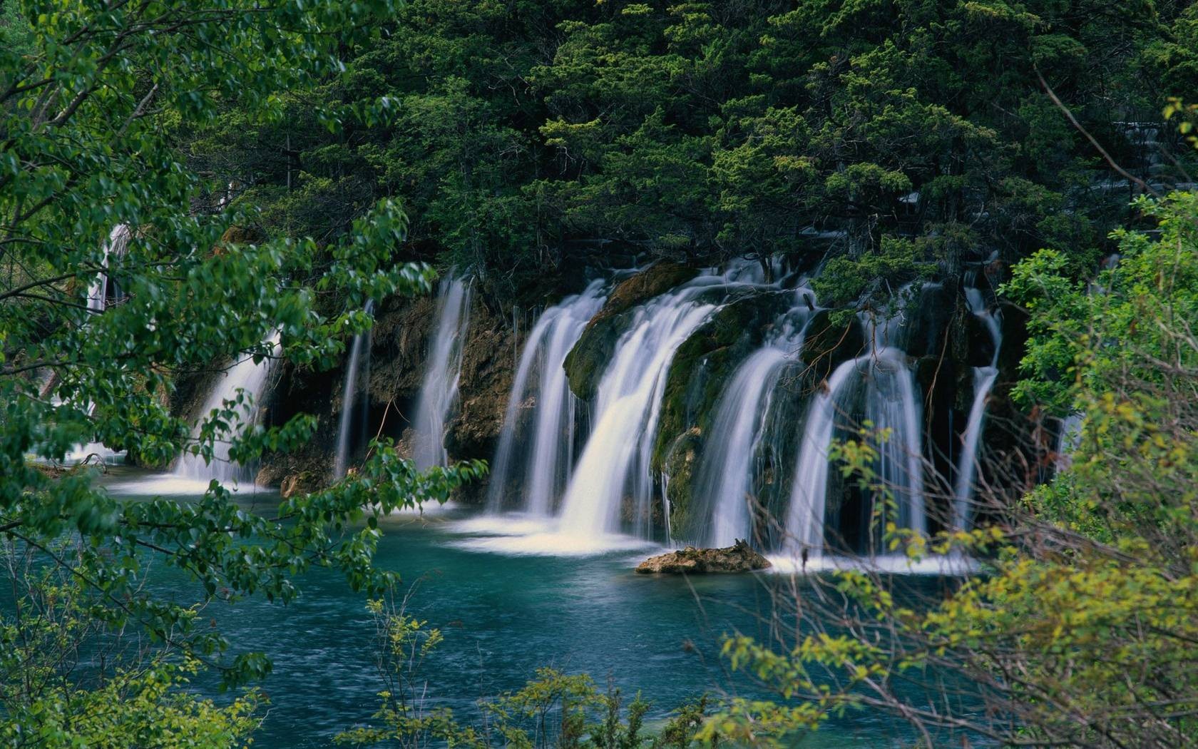 waterfalls forest stone