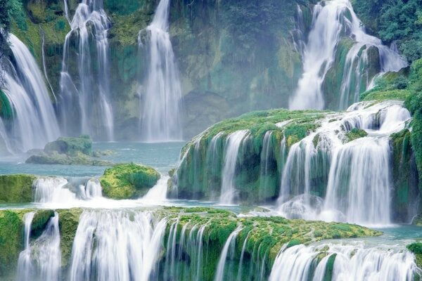 Landscape of a cascading waterfall in nature