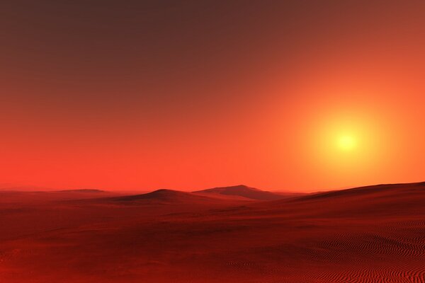 Tramonto rosso arancio nel deserto