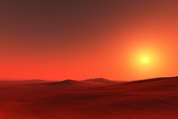 Закат красно оранжевый в пустыне
