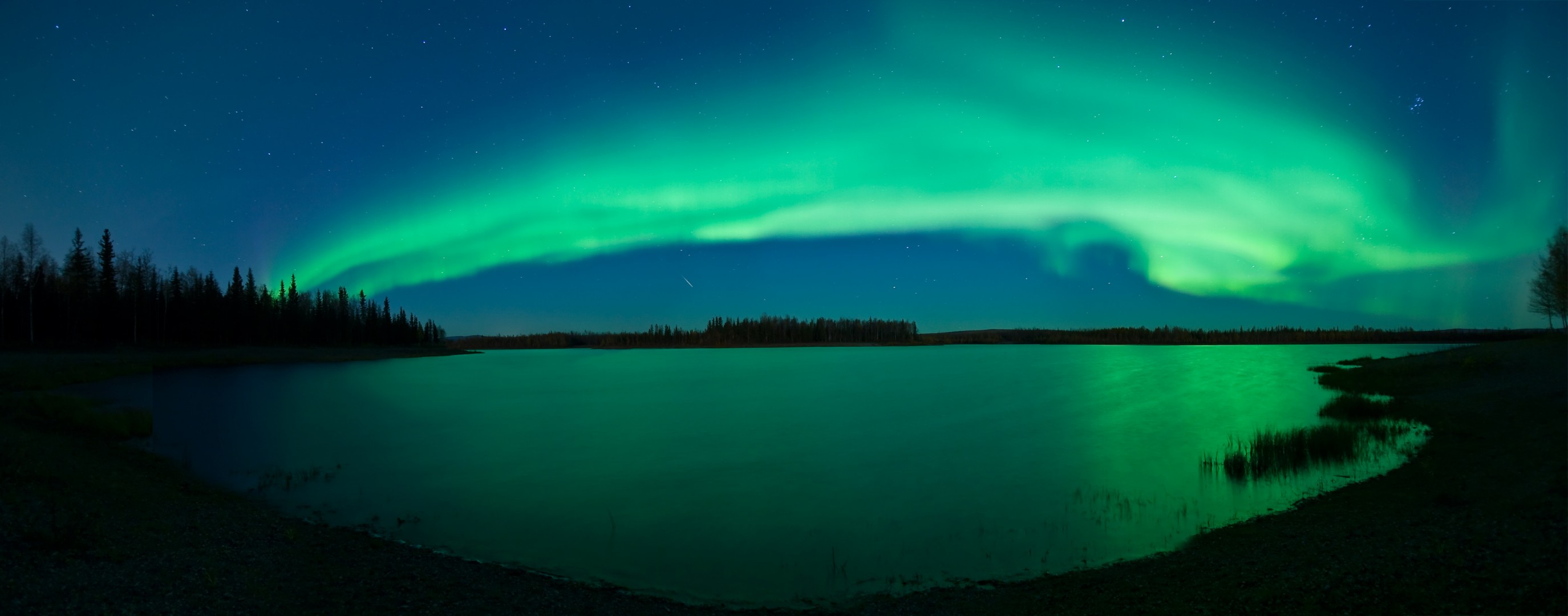 night northern lights river