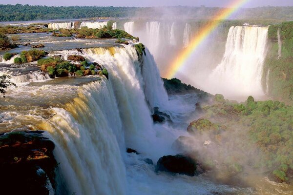 Waterfall rainbow of nature couples
