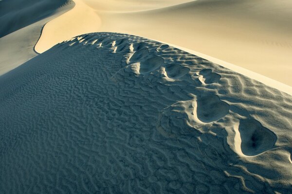 Landscape with desert and footprints in the sand