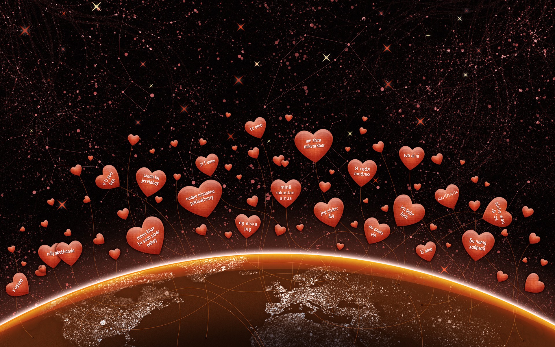 cuori ti amo terra continenti iscrizioni pianeta mondo stelle san valentino ow day