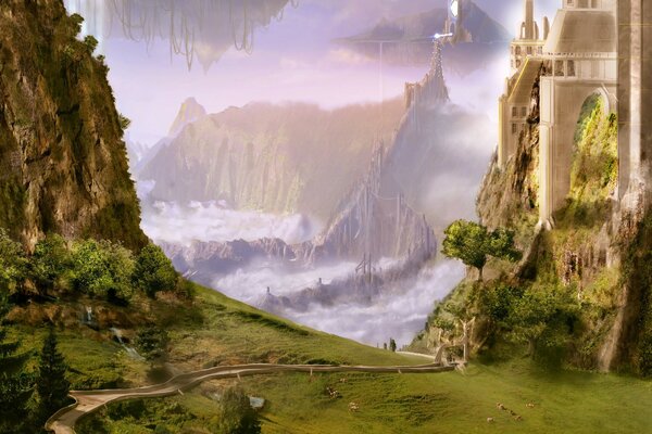 Fantasy landscape. The road to the palace