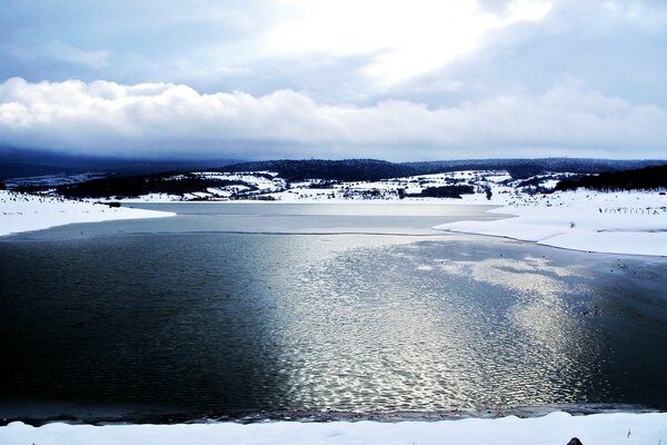 Ice and winter lake