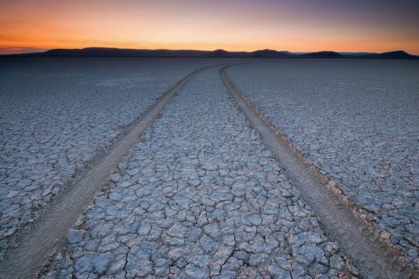 Strada attraverso la terra appassita nelle fessure