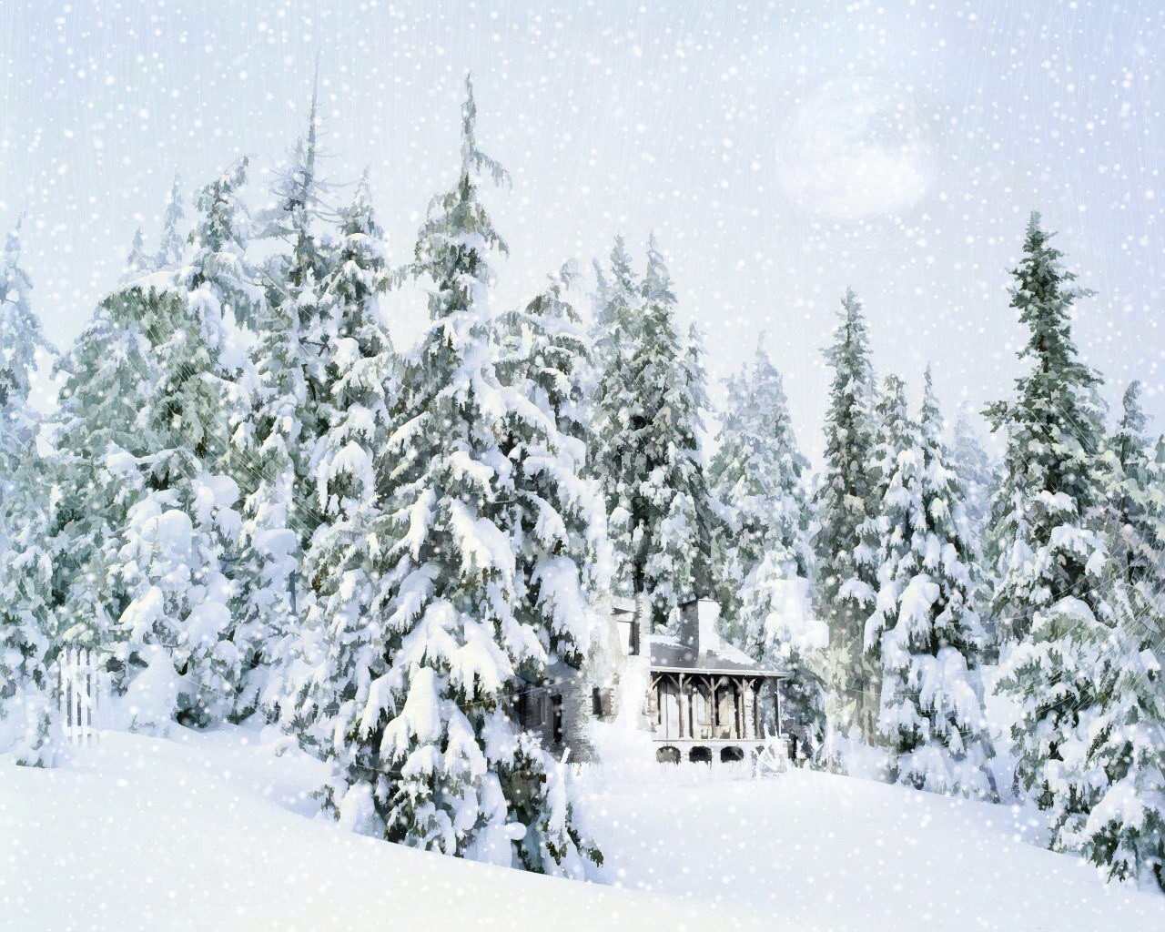 winter schnee haus weihnachtsbäume