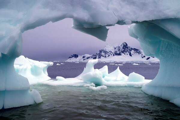 Mountains in ice above the sea