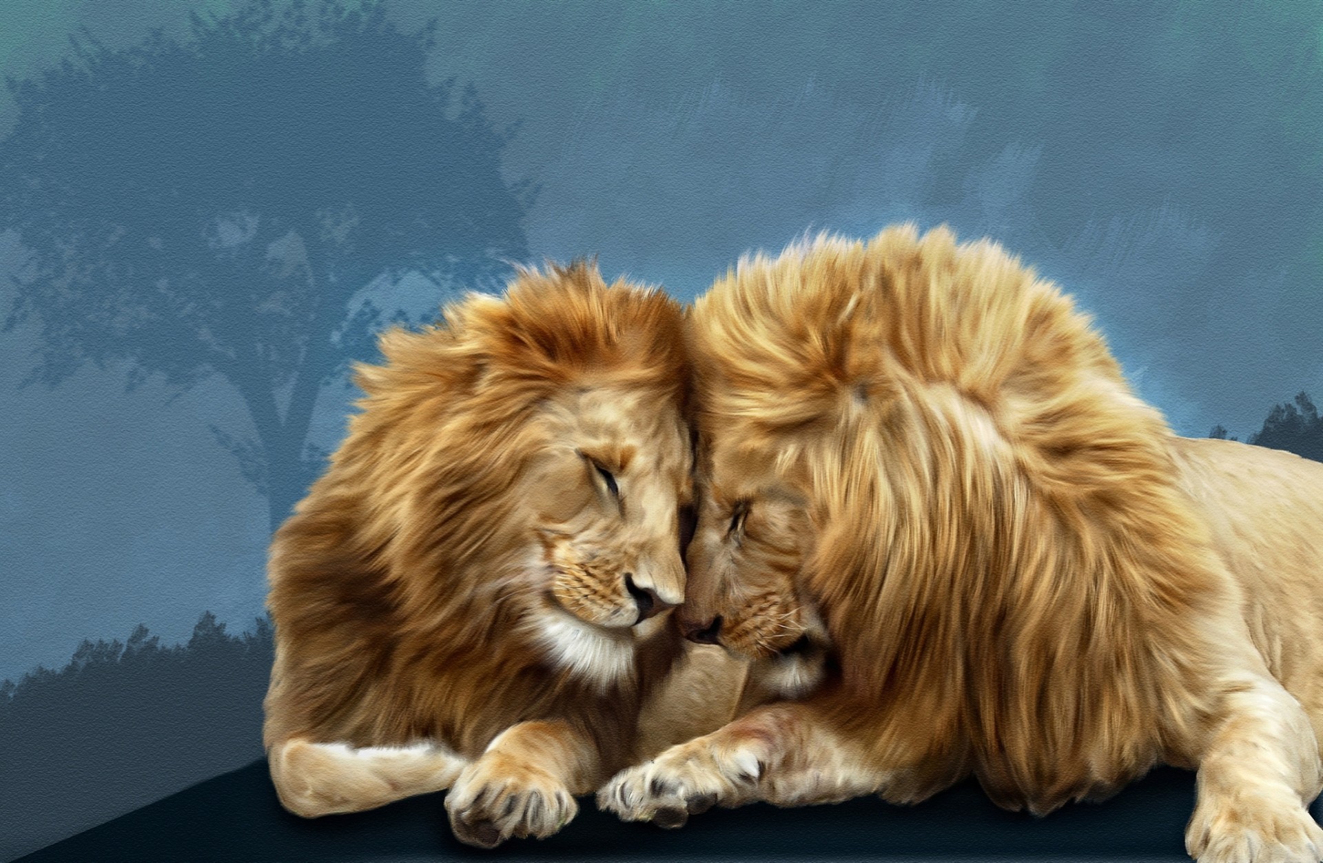 photoshop leones amor fraternal