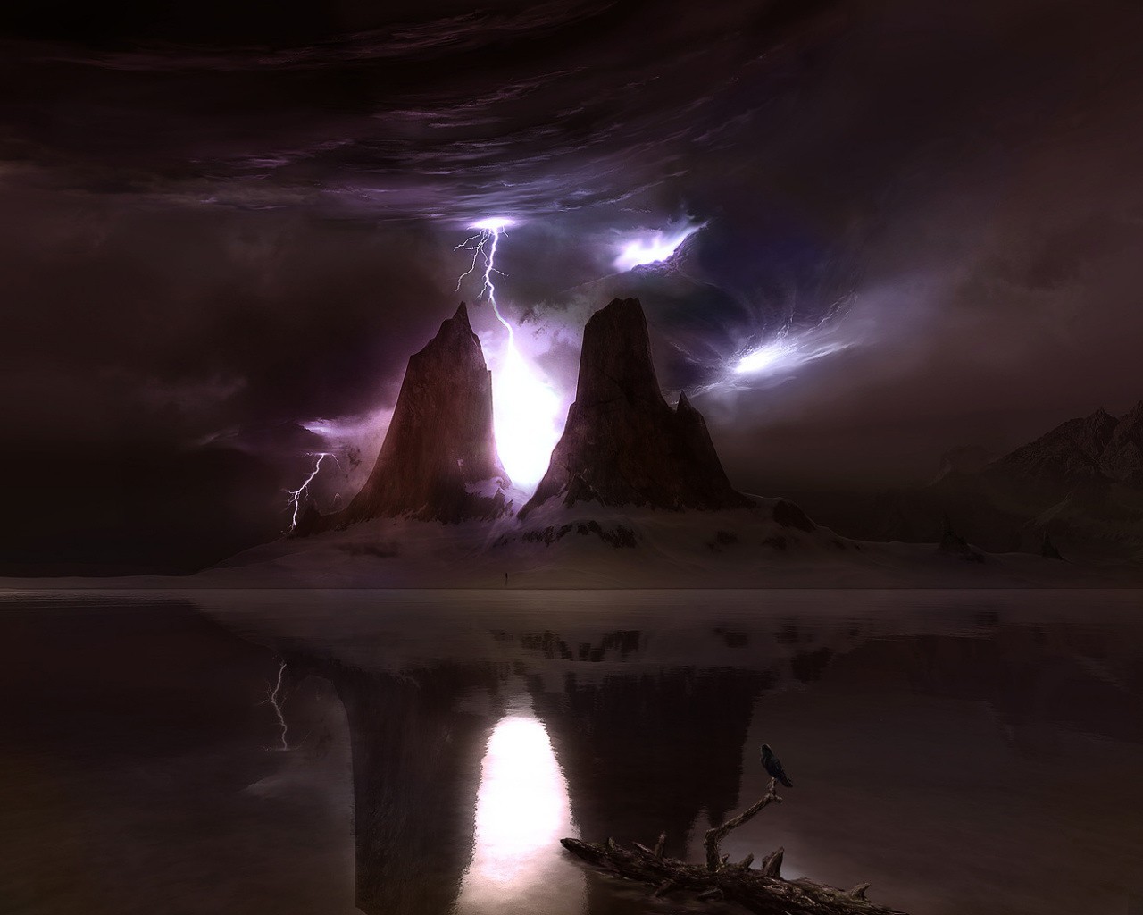 lightning mountain reflection