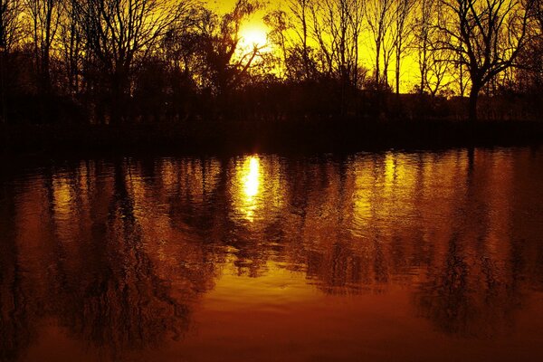 Reflexion der Sonne im ruhigen Wasser