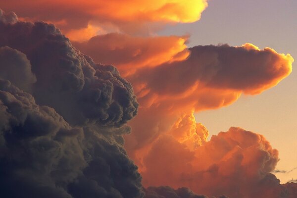 Bright sunset cumulus clouds