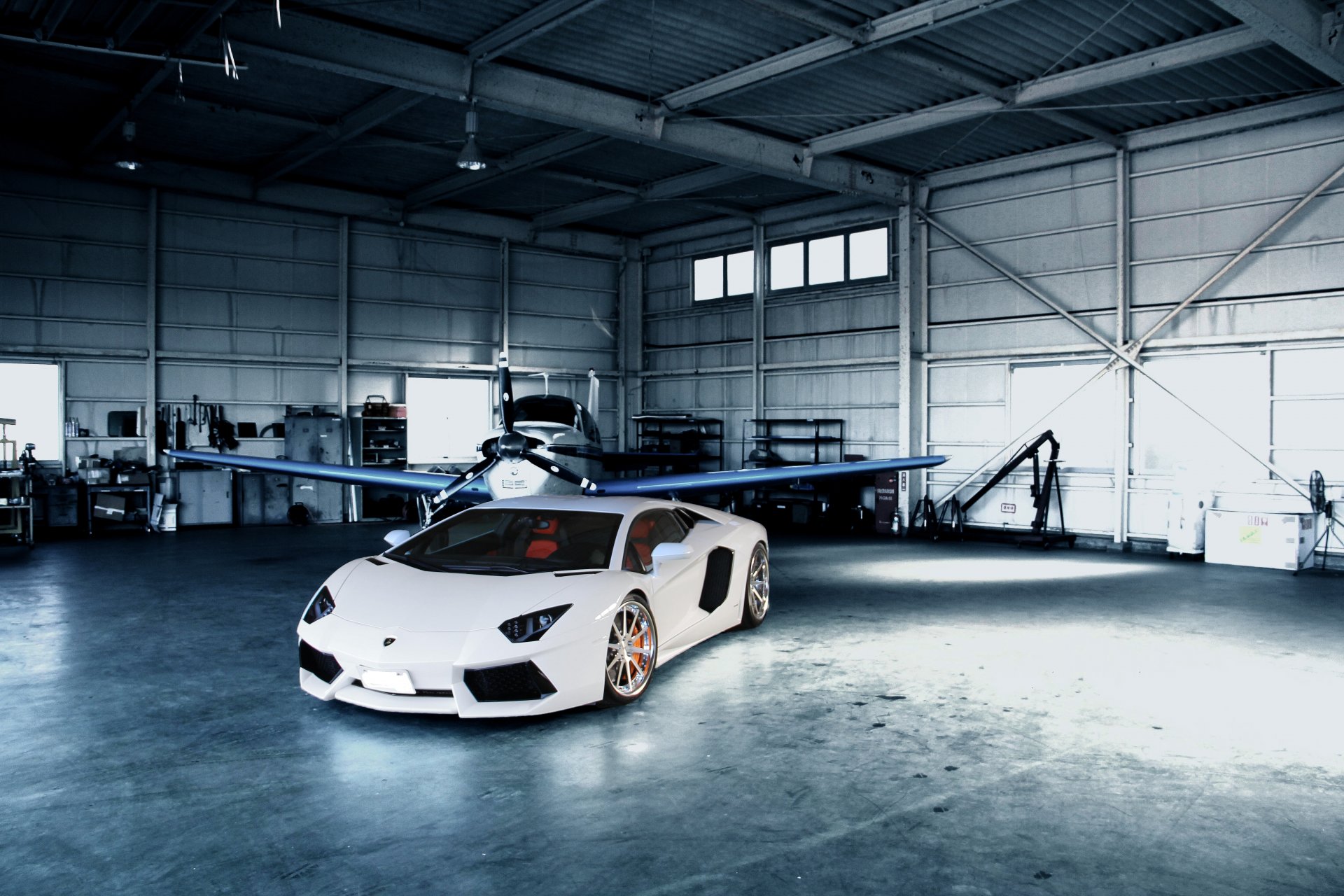 lamborghini aventador lp700-4 white lamborghini aventador hangar airplane reflection