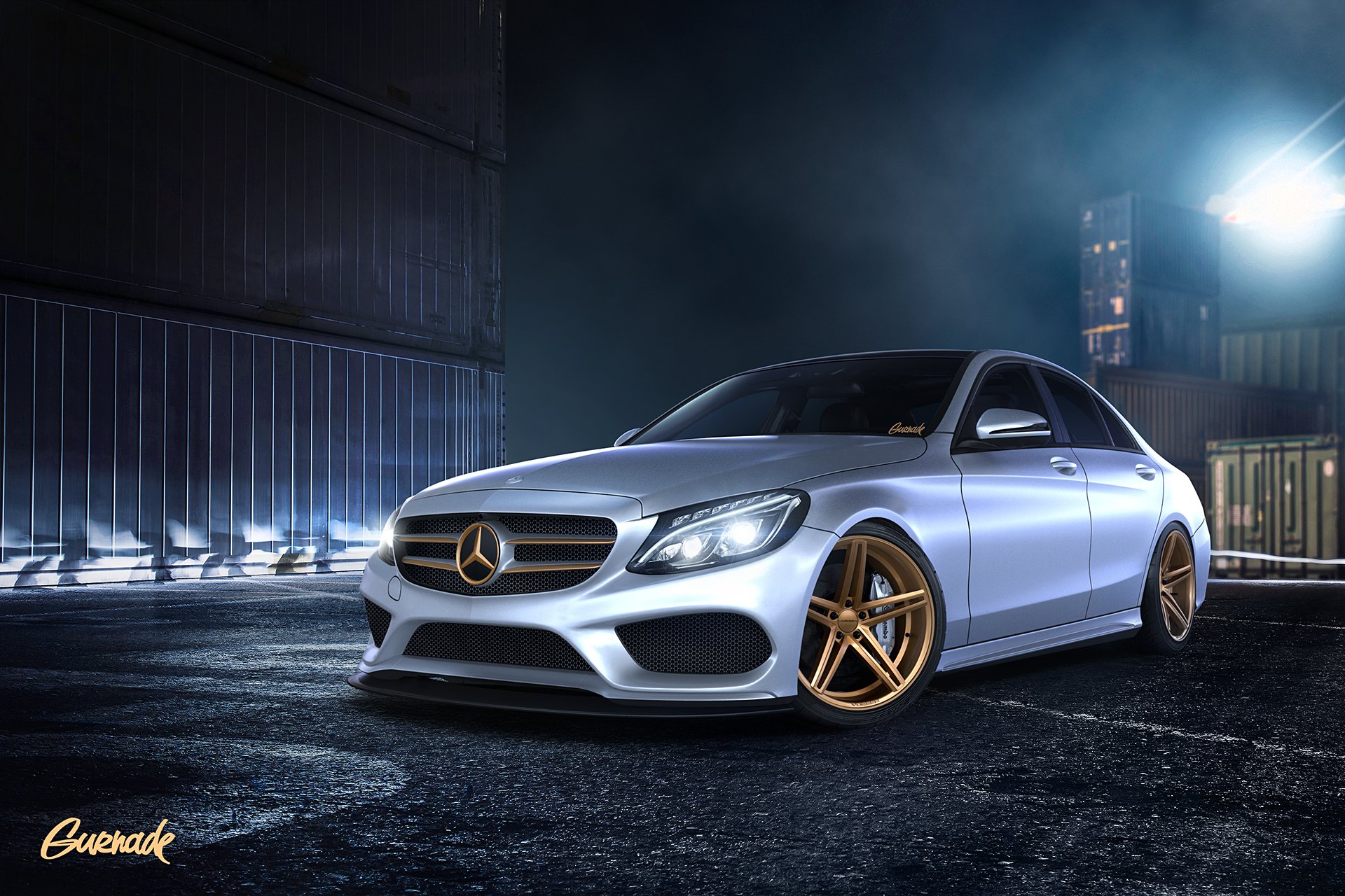 mercedes-benz c-class by gurnade front mercedes benz containers night