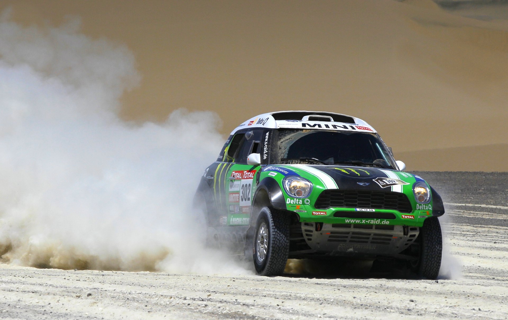 mini cooper mini mini cooper dakar rally x-raid verde frente auto deporte polvo rally