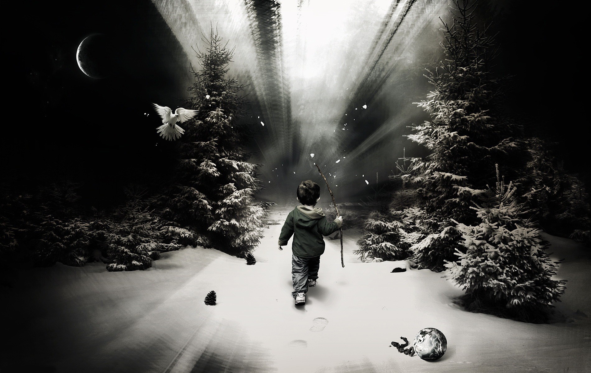 winter child road black and white