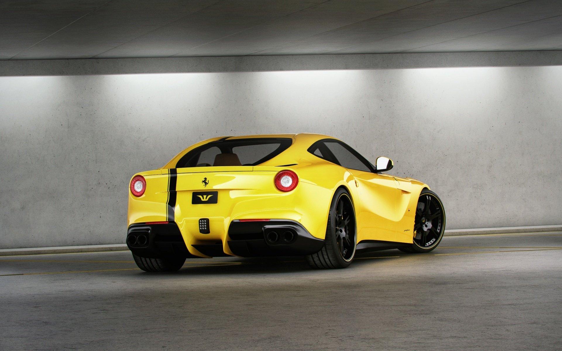 ferrari f12 berlinetta żółty ferrari f12 berlinetta tył cień lustro odbicie