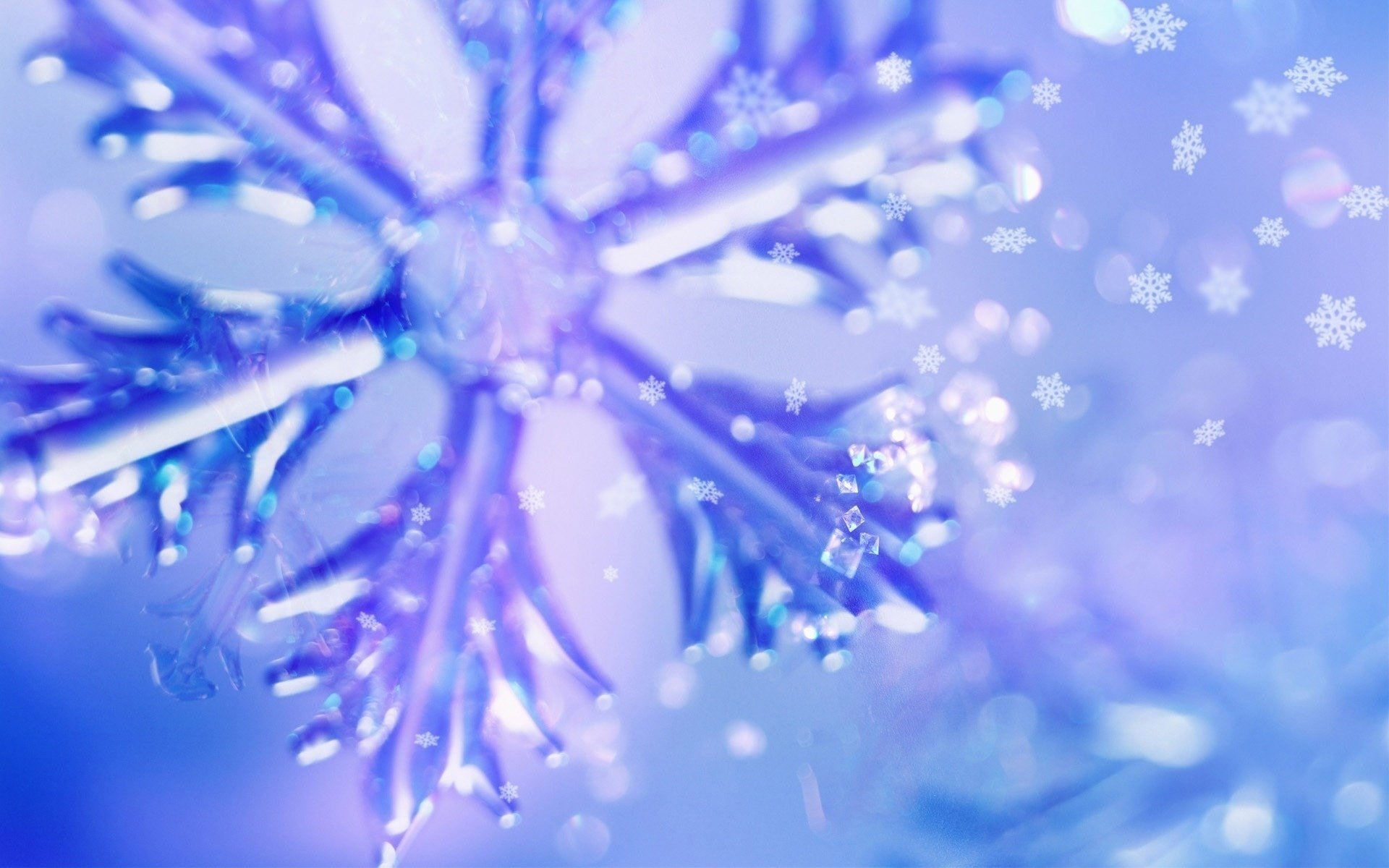 holiday macro photo blue shine snowflakes flickering new year wallpaper background