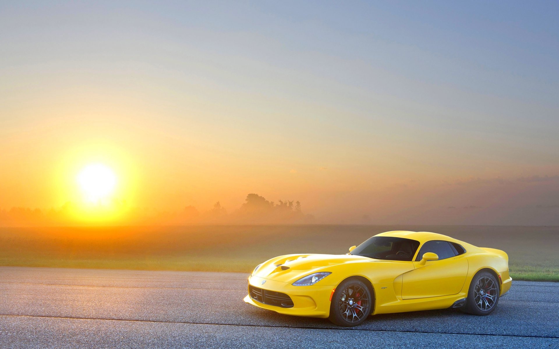 ausweichen hundert viper gts viper gelb sonne himmel sonnenuntergang asphalt