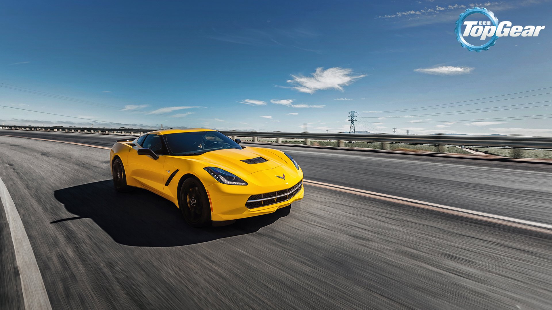 top gear top gear vitesse supérieure meilleure émission de télévision chevrolet corvette stingray coupé s7 chevrolet stingray jaune route avant ciel