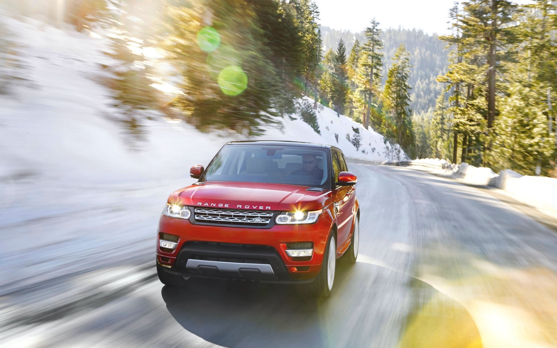 land rover range rover sport machine red front highlight in motion road