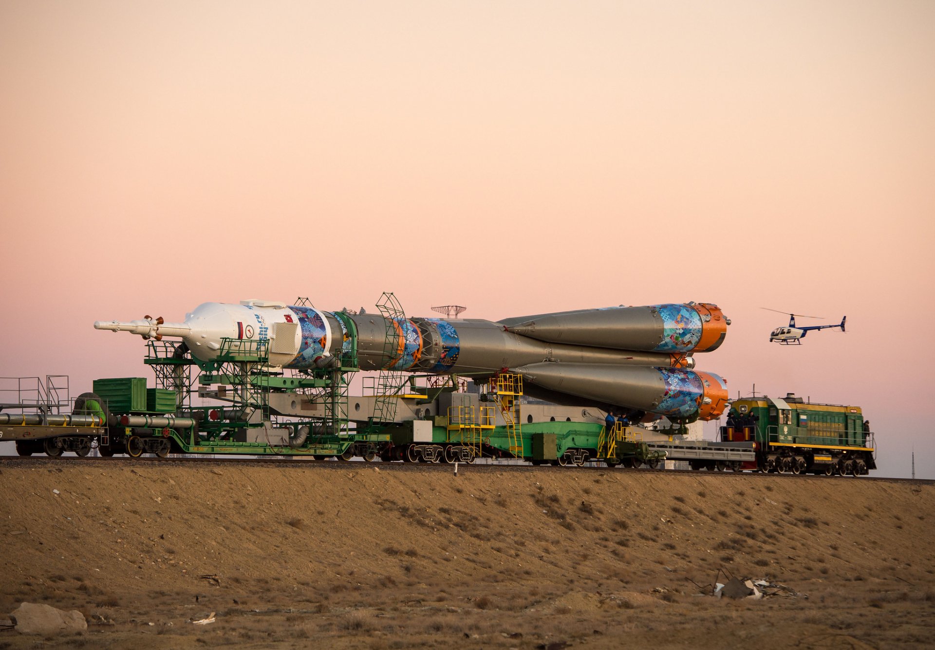 union tma-11m baikonur space ship train shipping rocket