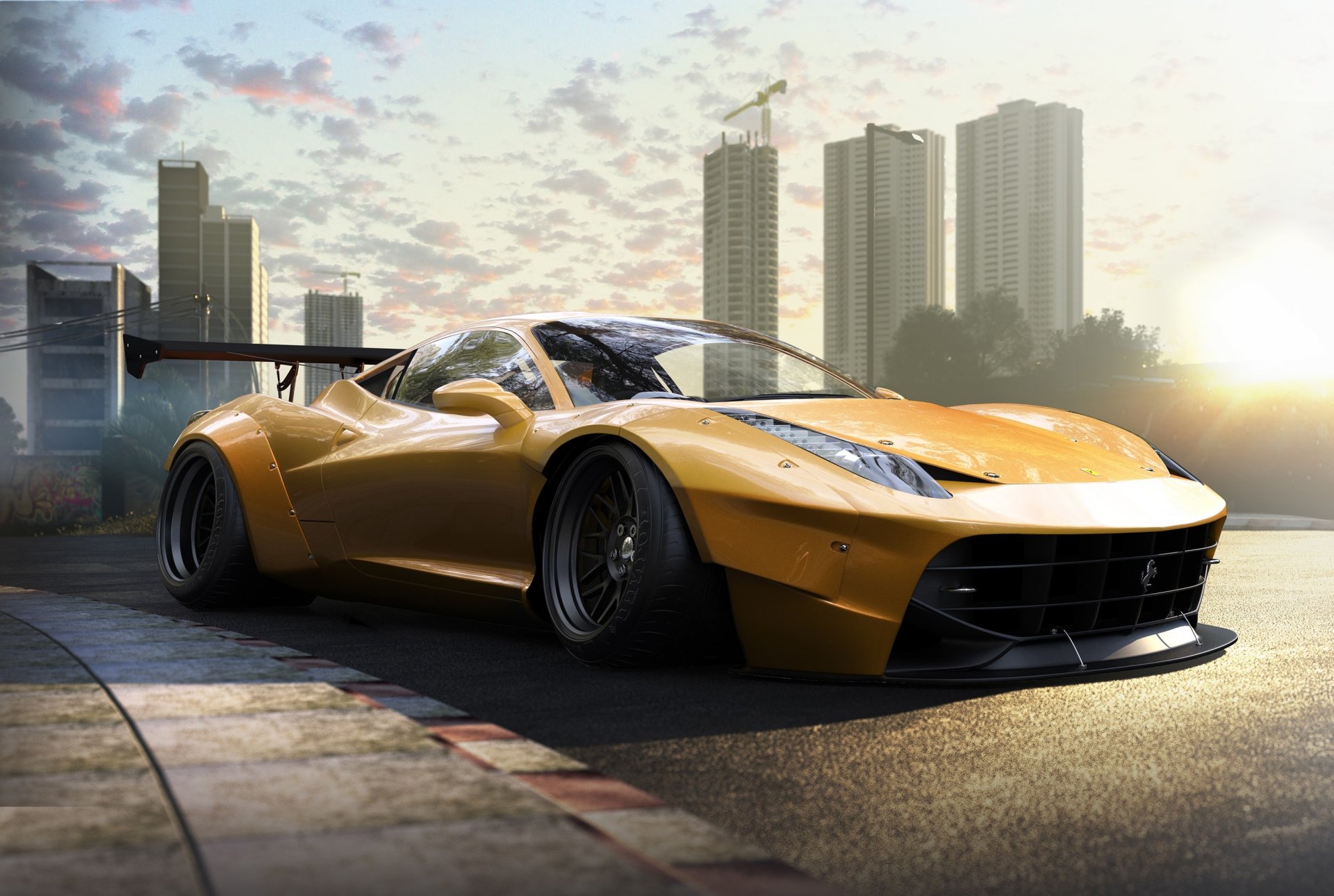 ferrari italia résistance jaune tuning spoiler roues piste supercar avant