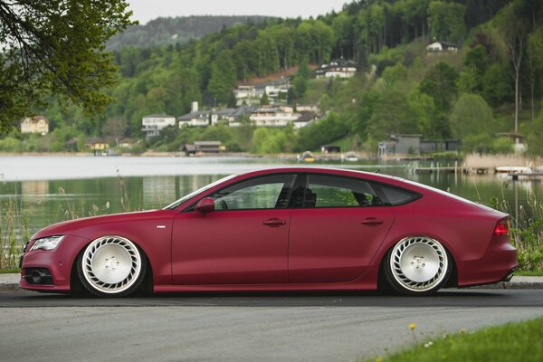 Audi car tuning in burgundy color