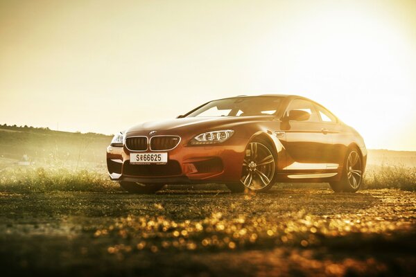 A car in the rays of the setting sun