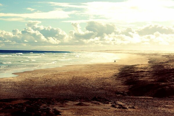 Sandy beach on the shore of a beautiful ocean