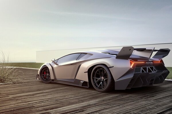 Voiture Lamborghini supercar gris argenté