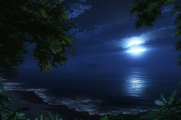 Luz de Luna en la playa de la noche