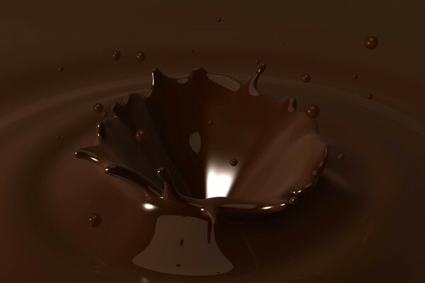 Funnel in chocolate from falling berries. Chocolate splashes