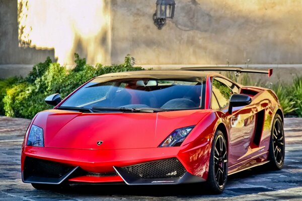 Unusual design of the red Lamborghini supercar