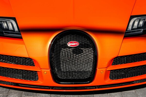 Orange bugatti grand sport . Front part, bumper