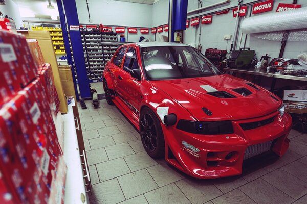 Red Powerful Mitsubishi Sports Car