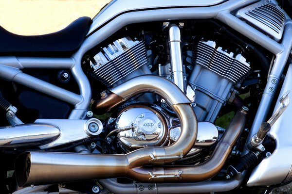 Tubos cromados de la motocicleta Harley Davidson Close-up
