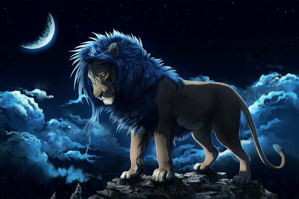 A painted lion. Night. Predator