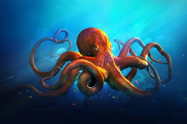 One, free octopus in a huge ocean