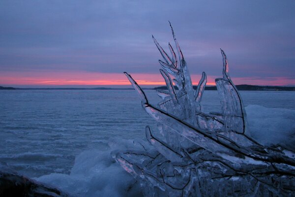 Tramonto invernale, ma l acqua non è ancora gelata