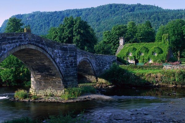 Brick bridge across the river