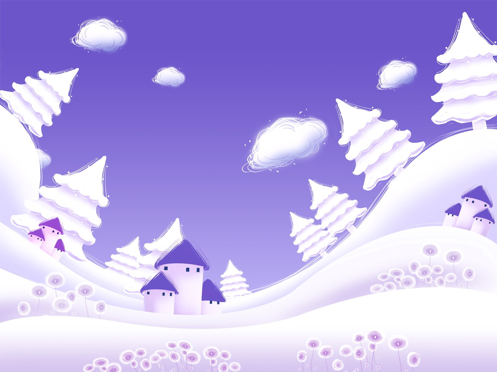 invierno árboles de navidad nieve vector nubes púrpura