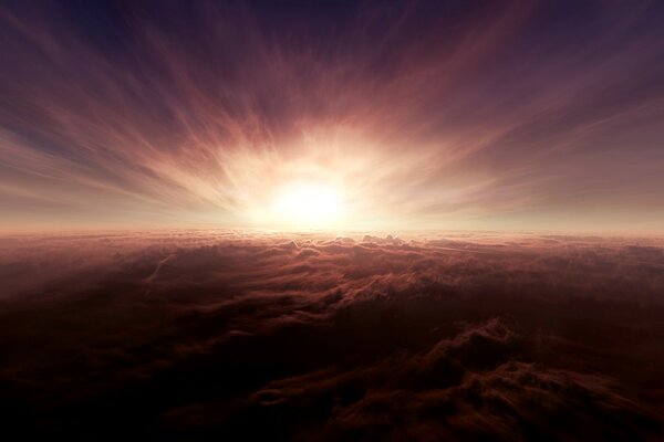 Scharlachroter, grenzenloser Himmel bei Sonnenuntergang