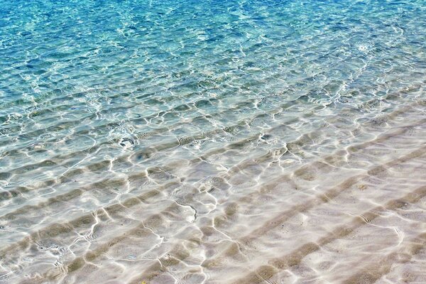 Serene sea, clear water, sand and waves