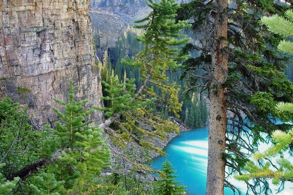 View of a beautiful lake inside the mountains in Canada