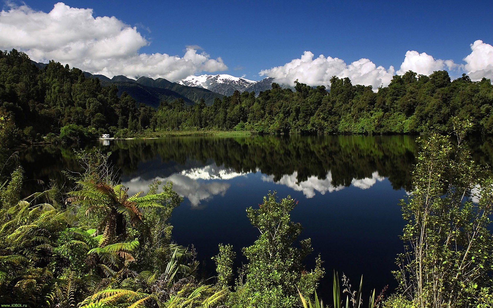 lake tree clouds mountain