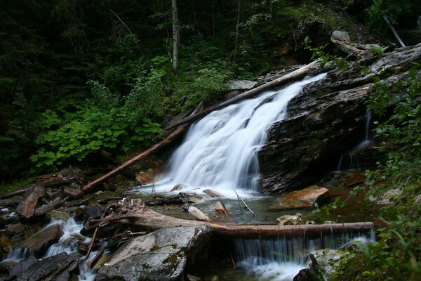 Waterfall in the forest and rocks