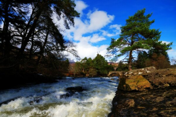 Mountain river and bridge